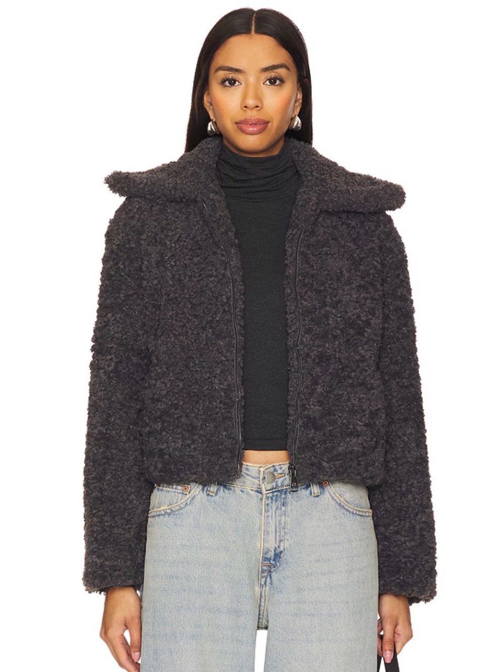 NWT $119 Steve Madden Pippin Teddy Jacket Eiffel Tower Gray L